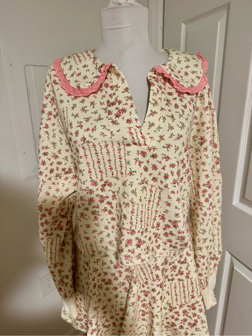 Peach Love California Floral Peter Pan Collar Top Skirt Set Small - Picture 4 of 5